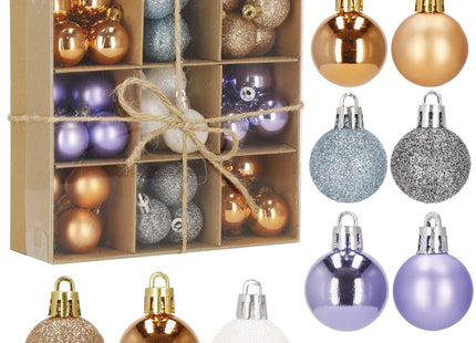 Kerstballen | 54 Stuks | 3 cm | Koper/Paars/Wit/Blauw/Lichtblauw/Grafiet
