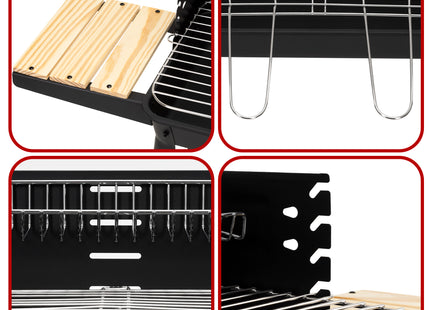 Houtskool barbecue -Op Wielen - BBQ - Asopvangbak - Kunststof - RVS - Zwart - Houtlook - 5 Standen