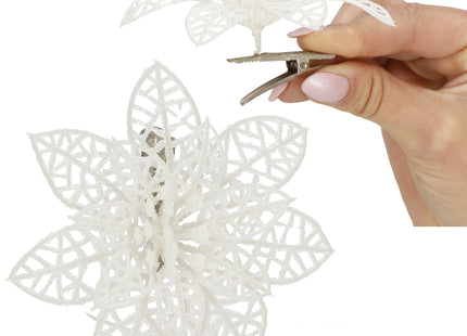 Kunstbloem - Met Clip - Kunststof - Wit - Glitters