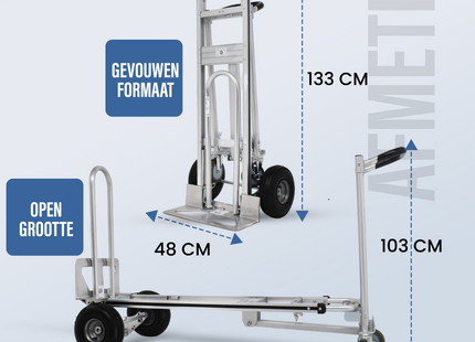 Steekwagen - 3 in 1 - Staal - 300 KG Draagvermogen - Transportwagen - Plateauwagen - TUV -  Steekkar - Trolley - Transport - Zilver