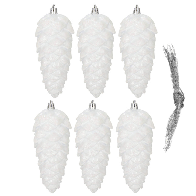 Kerstboomhanger Dennenappels | 6 Stuks | 14 cm | Wit