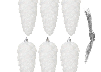 Kerstboomhanger Dennenappels | 6 Stuks | 14 cm | Wit