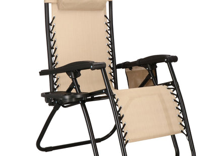 Tuinstoel | Ligstoel | Opvouwbaar | Verstelbaar | Ergonomische Hoofdsteun | Licht Beige/Zwart