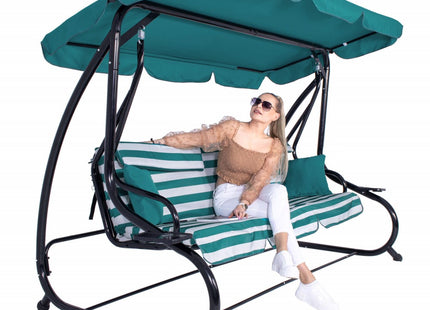 Schommelbank | Luna-Schommel | 4-zits | Waterafstotend | Inclusief 2 Kussens | Verstelbare Luifel | 230 x 130 x 162 cm | Turquoise/Wit/Grijs