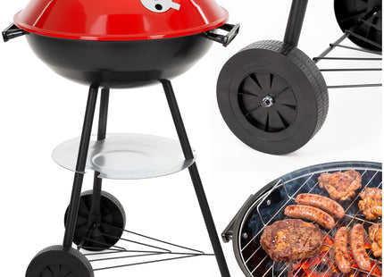 Houtskool barbecue  - BBQ - Draagbaar - Op Wielen - Asopvangbak - Kunststof - RVS - Zwart - Rood