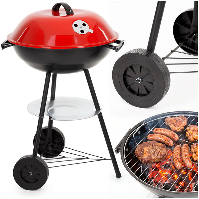 Houtskool barbecue  - BBQ - Draagbaar - Op Wielen - Asopvangbak - Kunststof - RVS - Zwart - Rood