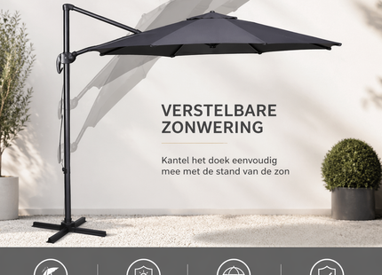 Parasol | Parasols | Zweefparasol | Kantelbaar | Met Ventilatie | Met Hoes | Antraciet | 300 cm