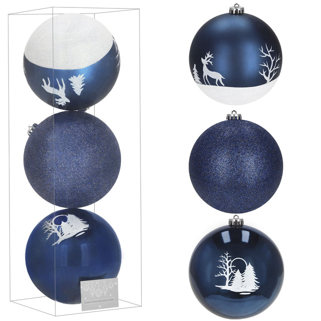 Kerstballen | 3 Stuks | 15 cm | Blauw | Wit