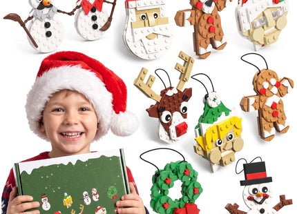 Springos® Kerst Bouwblokken – 10 Kerstfiguren om Zelf te Bouwen – 430 Onderdelen – Kerstboomhangers met Touwtjes