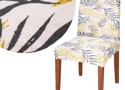 Stoelhoes - Voor Eetkamerstoelen - Met Stretch - Bladeren - Wit/Geel/Grafiet
