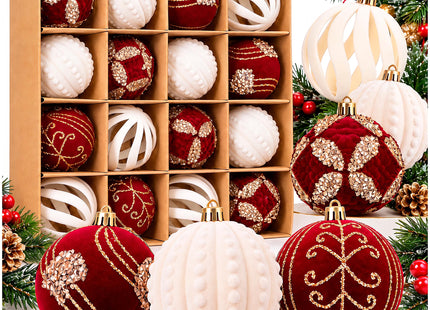 Kerstballen | 16 Stuks | 8 cm | Rood/Wit
