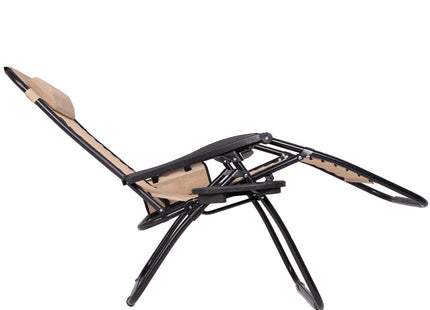 Tuinstoel | Ligstoel | Opvouwbaar | Verstelbaar | Ergonomische Hoofdsteun | Licht Beige/Zwart