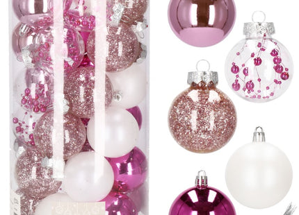 Kerstballen | 30 Stuks | 6 cm | Transparant/Roze/Wit