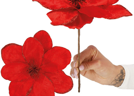 Kunstbloem - Kunststof - Rood - Glitters