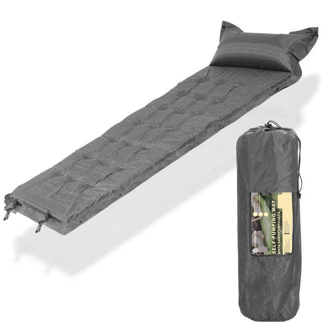 Slaapmat - Zelfopblazend - 193 cm - Inclusief Hoes & Hoofdkussen - Grijs
