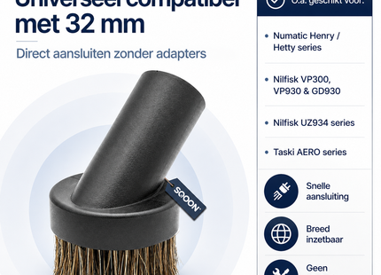SQOON® Universele Plumeau PRO – Geschikt voor Numatic, Taski, Nilfisk - Natuurhaar Borstel – 32 mm