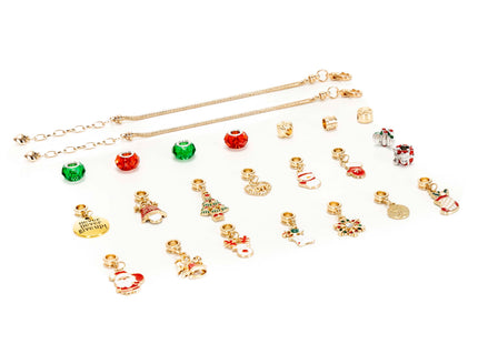 Springos® Adventskalender met Sieraden – 24 Vakjes met 22 Kerstbedeltjes en 2 Armbanden – DIY Sieradenset
