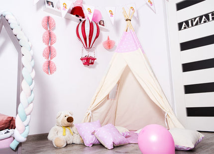 Tipi Tent | Wigwam Speeltent | 120x100x180 cm | Met Mat en Kussens | Naturel Roze | Sterren