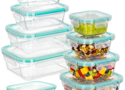 Voedselcontainer - Voorraadpot - Tempratuurbestendig - Keukenaccessoire - Set Van 8 - Borosilicaatglas - Kunststof
