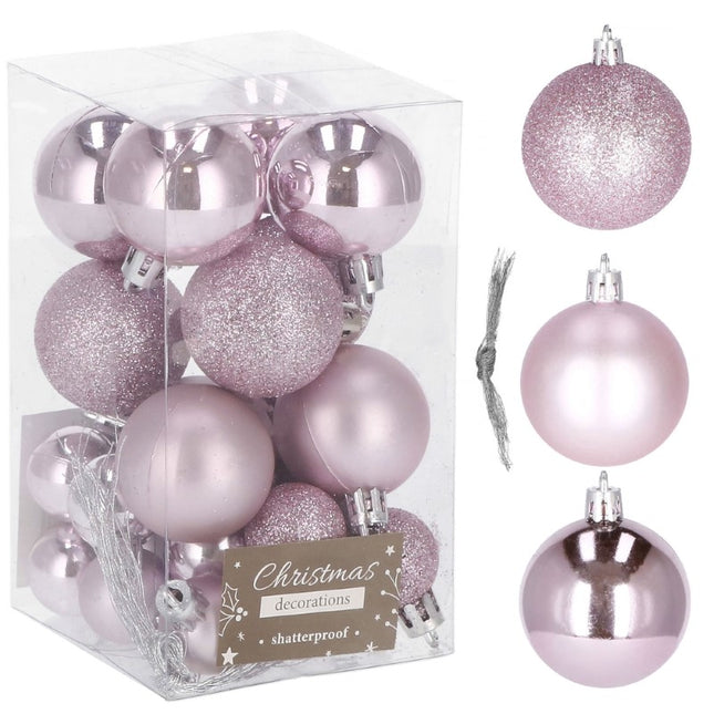 Kerstballen | 25 Stuks | 2,5 cm/4 cm | Roze Tinten