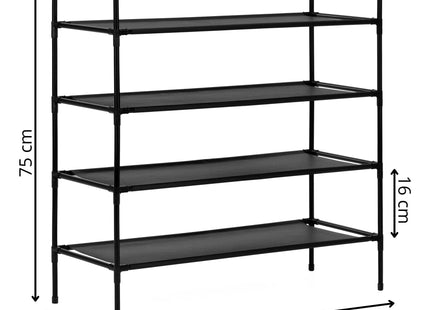Schoenenrek | 16 - 20 Paar Schoenen | 4 Laags | Polyester/Metaal | Zwart | 75x72x28 CM