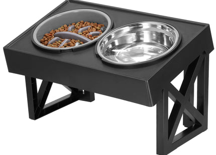 Voerbak | Dubbel | Metalen | 3 Hoogte niveaus | Vertragend