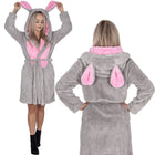 Badjas - Fleece - Konijn - Capuchon - Lichtgrijs - Riem - Maat M/L