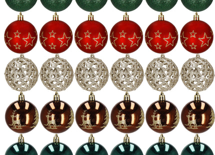 Kerstballen | 30 Stuks | 6 cm | Bruin/Groen/Rood/Goud