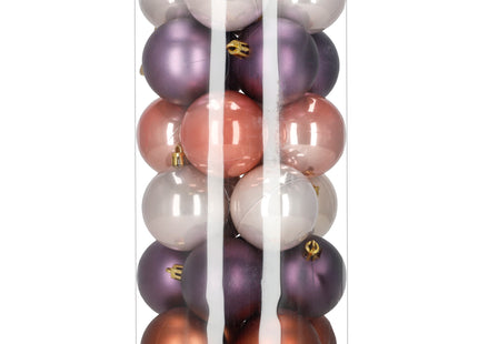 Kerstballen | 24 Stuks | 6,5 cm | Paars | Bruin | Parelmoer | Roségoud