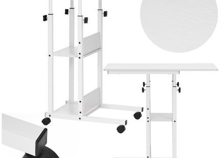 Bureau – Werkbureau – Computer Bureau – Bureautafel – Op Wielen – Verstelbaar - 73-85 X 40 X 80 CM – 20 Kg - Wit - Metaal - Hout
