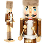 Notenkraker 38 cm – Houten Kerstsoldaat met Trommel – Bruin en Goud – Traditionele Kerstdecoratie met Beweegbare Mond