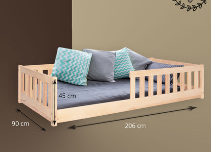 Kinderbed - Bed - Valbeveiliging - Lattenbodem - Hout - Lichtbruin - 200 x 80cm