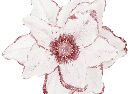 Kunstbloem - Kunststof - Magnolia - Wit - Roze - Glitters