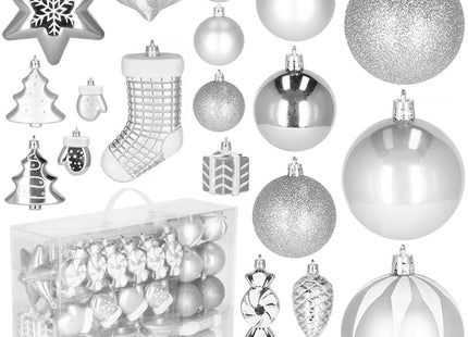 Kerstballen | 77 Stuks | Zilver/Wit