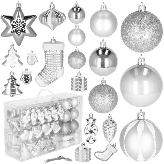 Kerstballen | 77 Stuks | Zilver/Wit