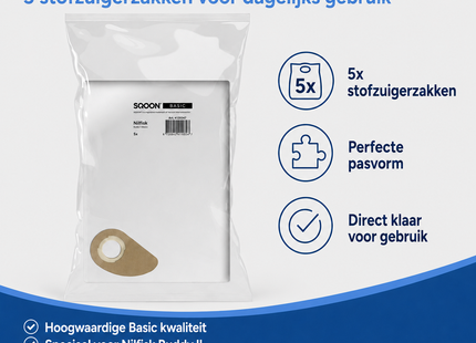 SQOON®  Stofzuigerzakken Basic Geschikt voor Nilfisk Buddy II – 5 Stuks