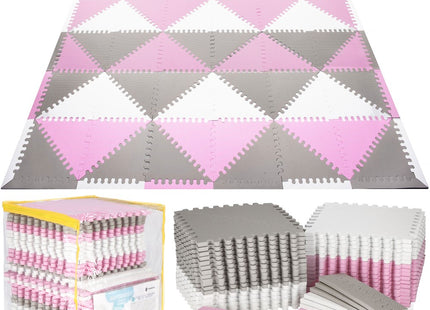 Speelmat | Speelmat Foam | Puzzelmat | 72 Puzzelstukken | 182 x 182 cm | Grijs/Wit/Roze