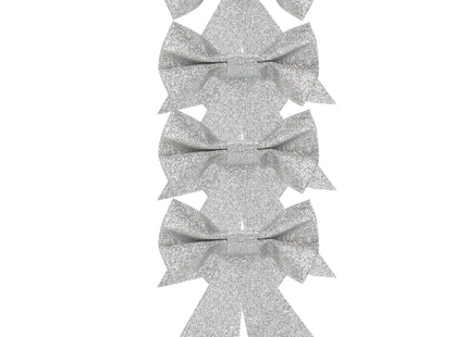 Kerstboomhanger | Strik | Zilver |  Glitter | 4 Stuks | 13 Cm