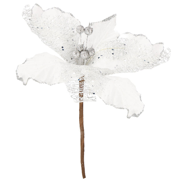 Kunstbloem - Kunststof - Zilver - Glitters - 23 cm