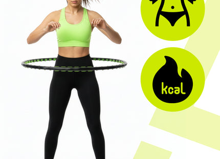 Hoelahoep - Hoepel - Fitness - Opvouwbaar - Cardiotraining - Massagenoppen - Zwart/Groen - 88 Cm