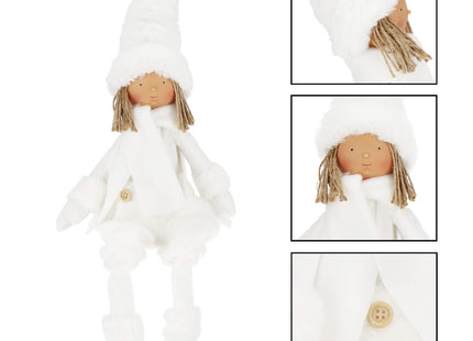 Kerstmeisje -  Kerstpop - Kerstversiering - Wit - 34 cm