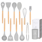 Kookgerei Set | 12 Delig | Keukengerei Siliconen Set | Bamboe/Siliconen | Grijs