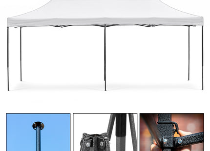 Partytent - 600x300x310xcm - Hoogte Verstelbaar - PVC - Polyester - Harmonica- Frame - Wit