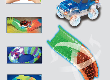 Racebaan - LED Verlichte Raceauto - 220 Delen - Glow In The Dark
