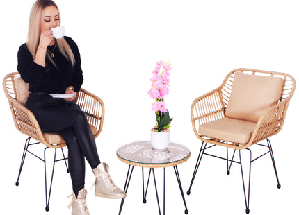 Tuinset - 3 Delig - Stoelen - Tafel - Rotan - Beige