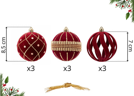 Kerstballen | 9 Stuks | 8,5 cm | Rood | velours