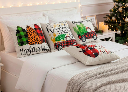 Sierkussenhoes | Kussenhoes | Kussensloop | Woonaccessoires | 40 x 40 cm | 4 Stuks | Kerstpatronen | Wit