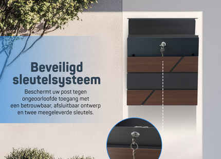 Brievenbus - Wandbrievenbus - Hangend - Staal - Antraciet - Houtlook - 10,5 x 37 x 37 cm