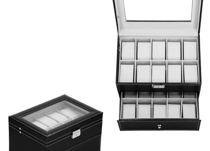 Horlogedoos - Horlogebox - Horlogeopberger - Zwart -  20 Horloges - 28 x 20 x 16,5 cm