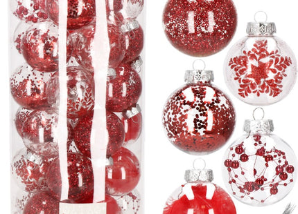 Kerstballen | 30 Stuks | 7 cm | Rood/Wit